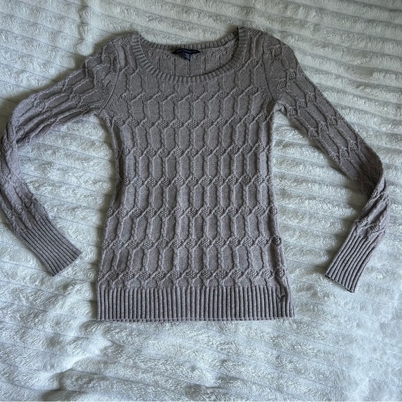 Vintage Y2K Womens XS American Eagle Taupe Cable Knit Fitted Sweater - Picture 1 of 7